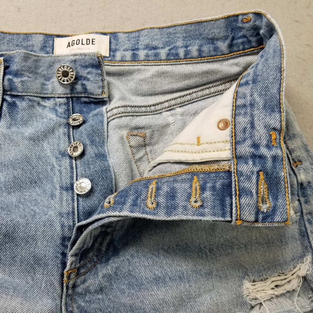 AGoldE Jean Shorts Womens Size 24 Blue Denim Cutoff Ripped Button Fly Cotton - Picture 7 of 11
